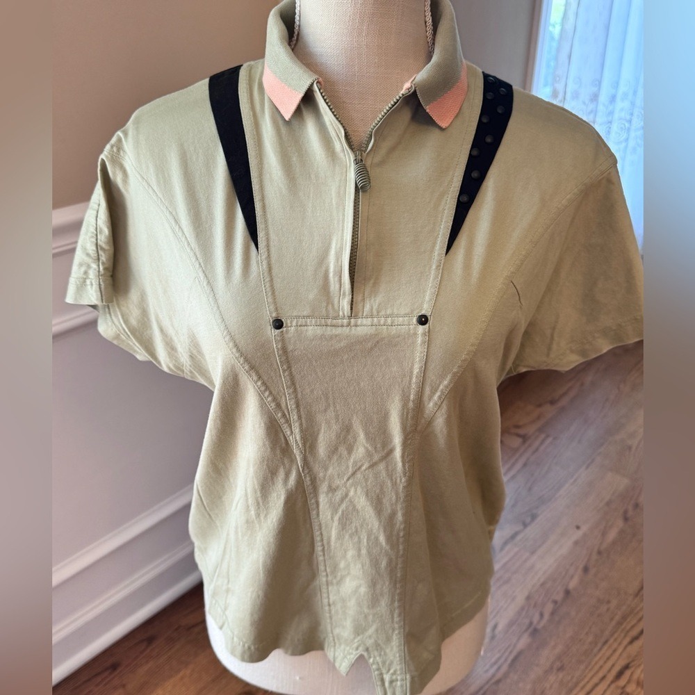Jamie sadock Sage Green Quarter Zip Polo Shirt Studded Short Sleeve Medium